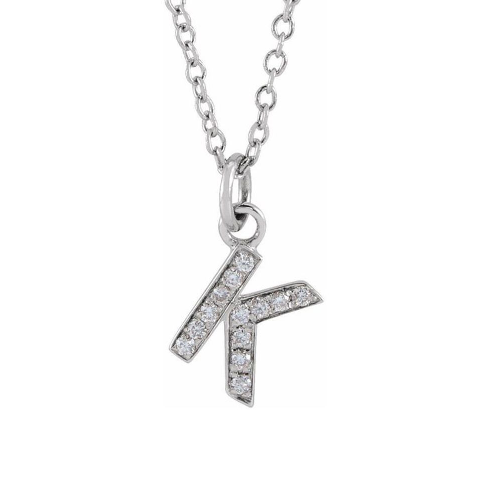 14K White Gold .045 CTW Diamond Tiny Initial K Necklace, 16-18 Inch